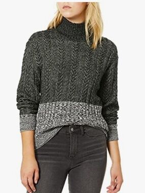 Splendid Charcoal Two-Tone Cable Turtleneck Sweater